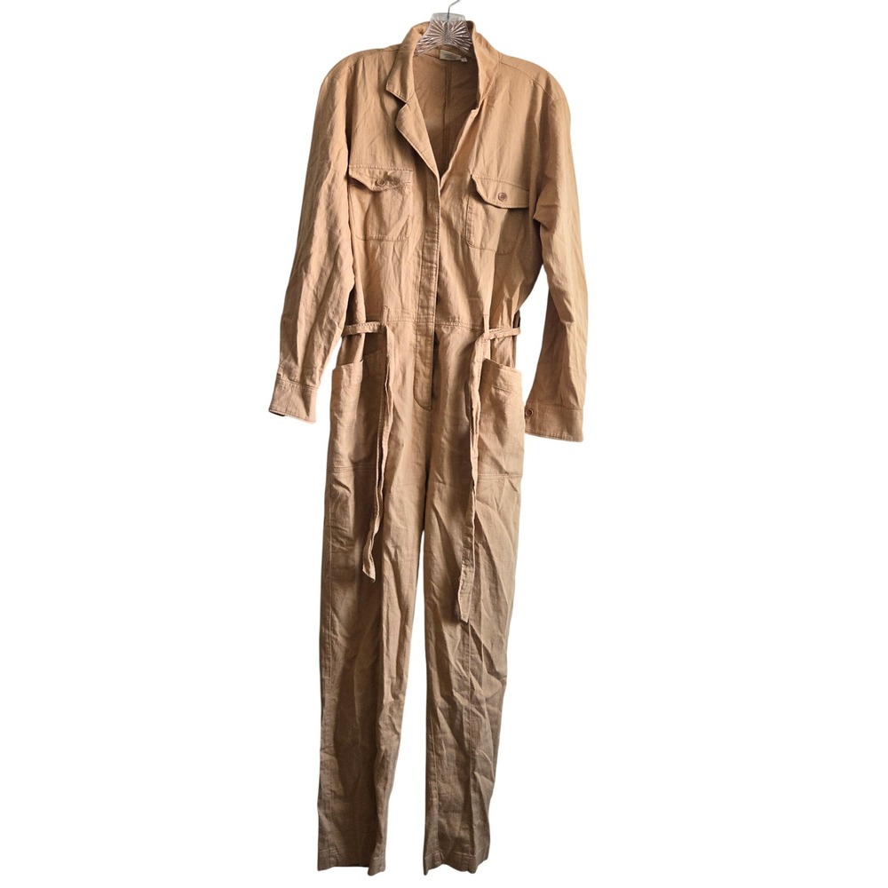 Hartford Size 3 Utility Jumpsuit Women Tan Excellent Long Sleeve Belted Cotton